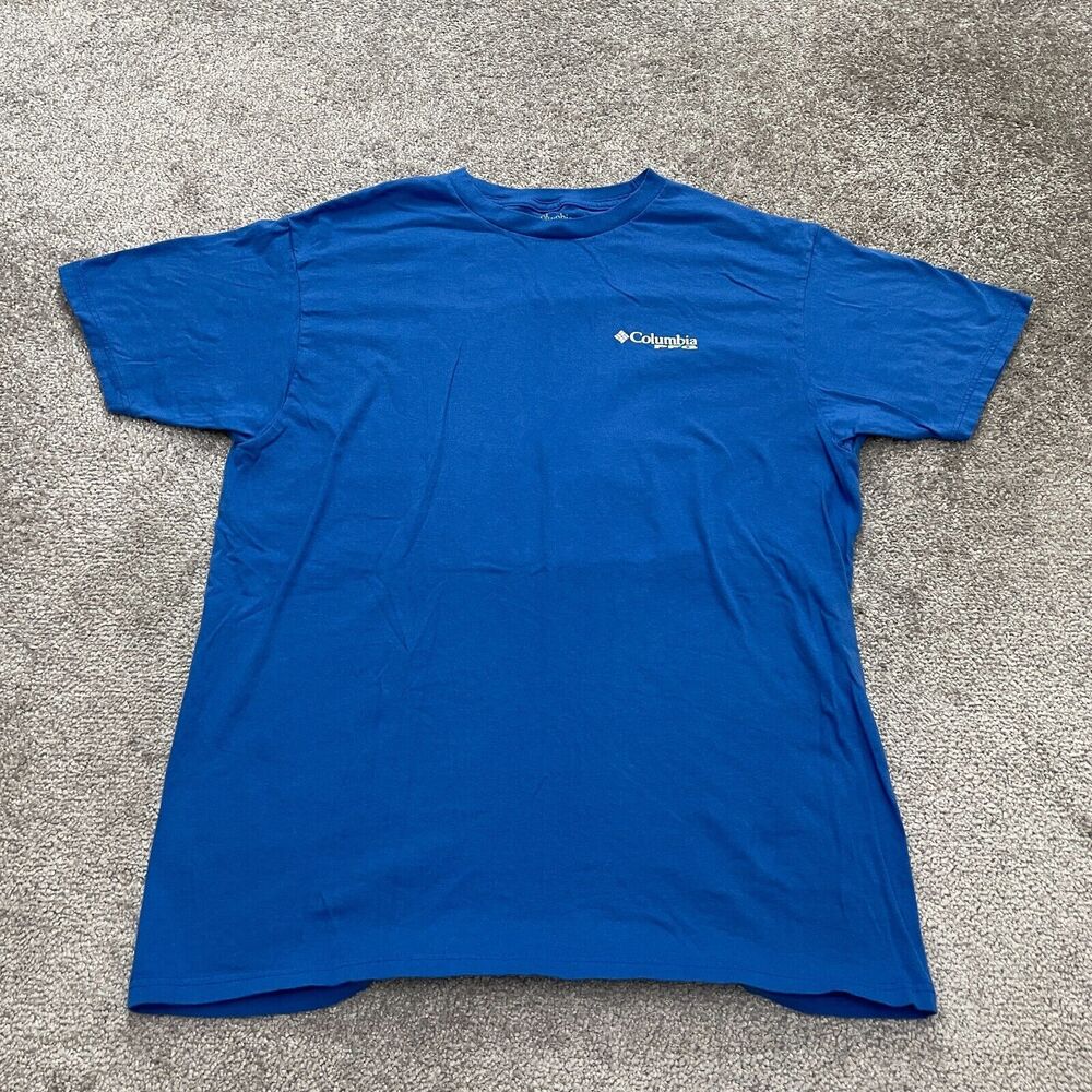 Columbia PFG Graphic T-Shirt Mens Large Blue Crew Neck Short Sleeve Casual Tee
